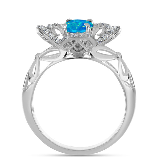 Anillo de Plata con Ópalo Azul Paraiba de Etiopía y Topacio Blanco