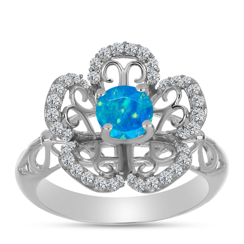 Anillo de Plata con Ópalo Azul Paraiba de Etiopía y Topacio Blanco