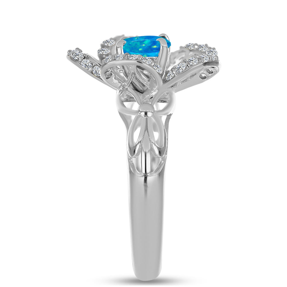 Anillo de Plata con Ópalo Azul Paraiba de Etiopía y Topacio Blanco 4 