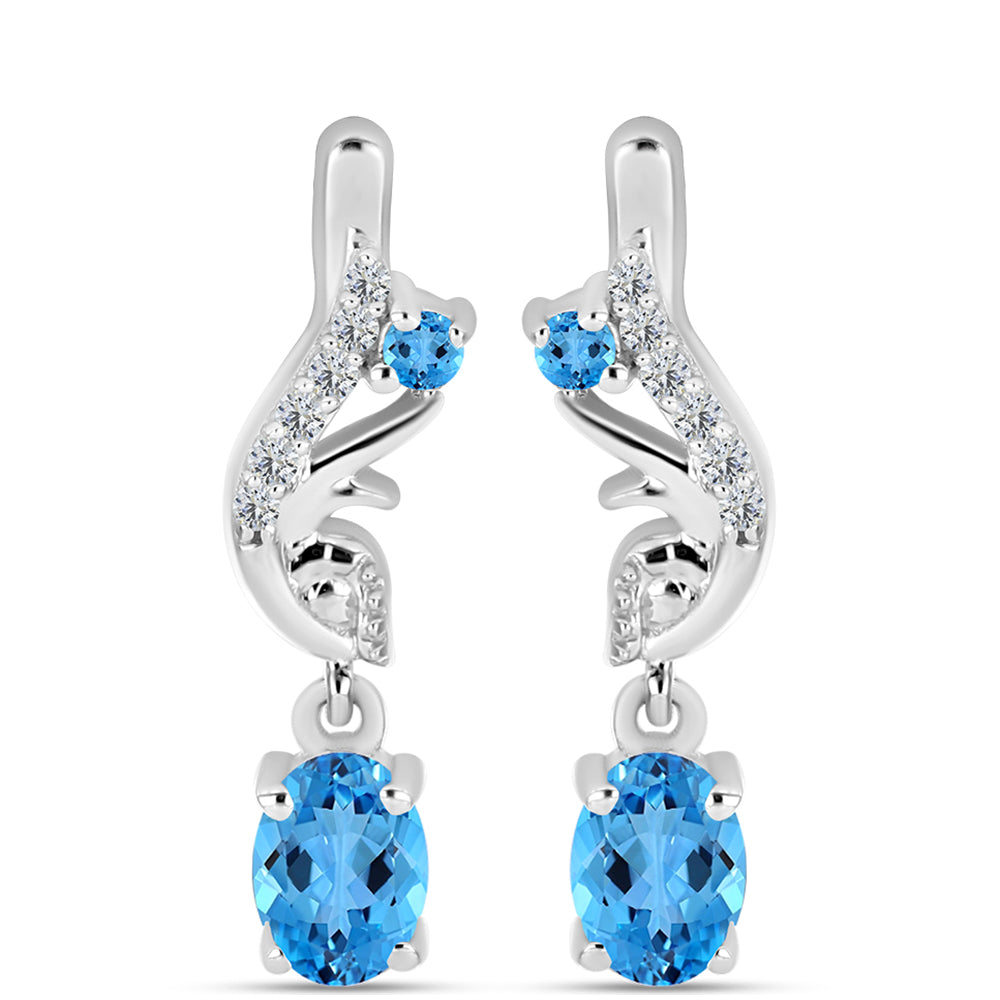 Pendientes de Plata con Topacio Azul Suizo y Topacio Blanco