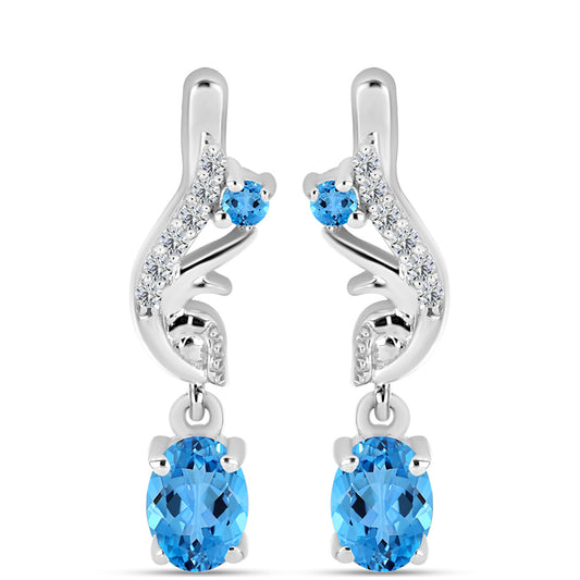 Pendientes de Plata con Topacio Azul Suizo y Topacio Blanco