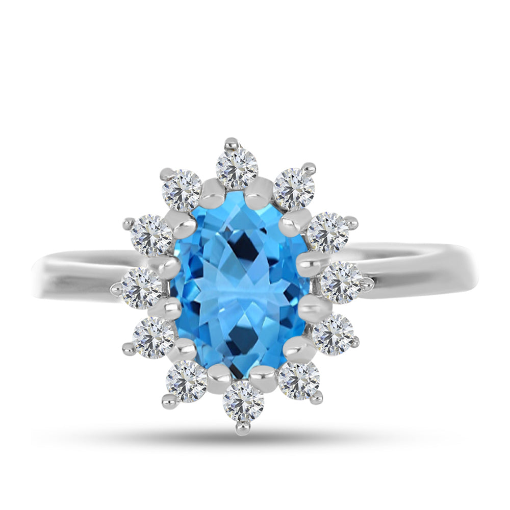 Anillo de Plata con Topacio Azul Suizo y Topacio Blanco 1 