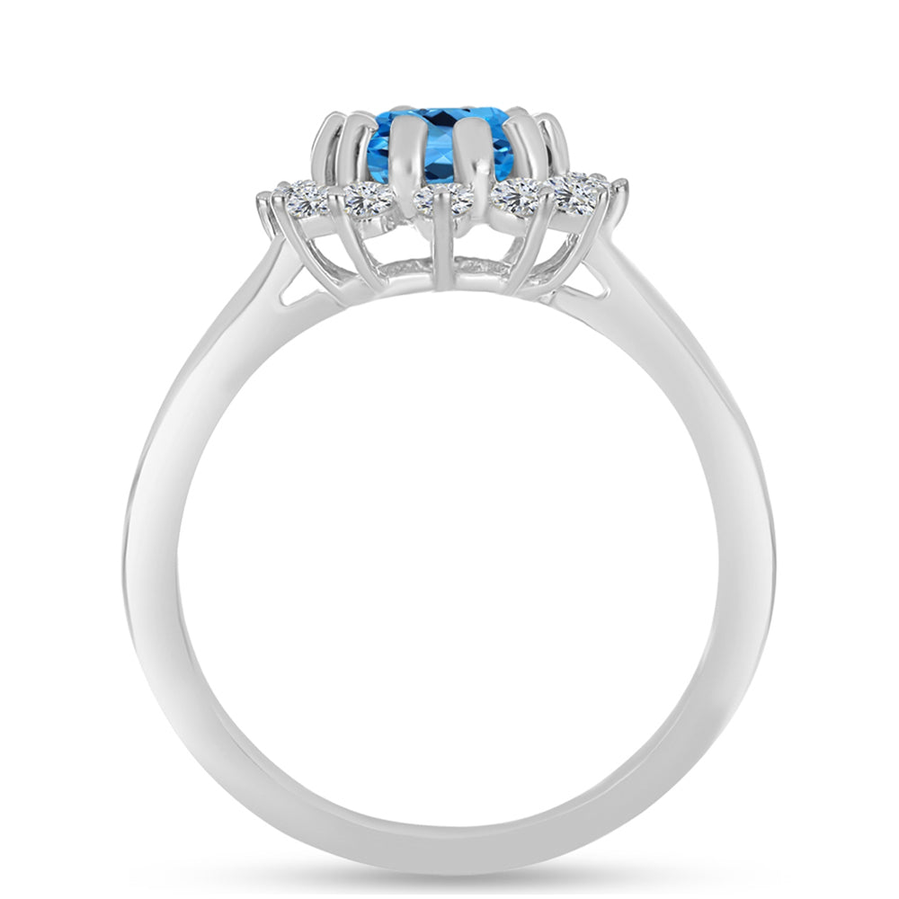 Anillo de Plata con Topacio Azul Suizo y Topacio Blanco 2 