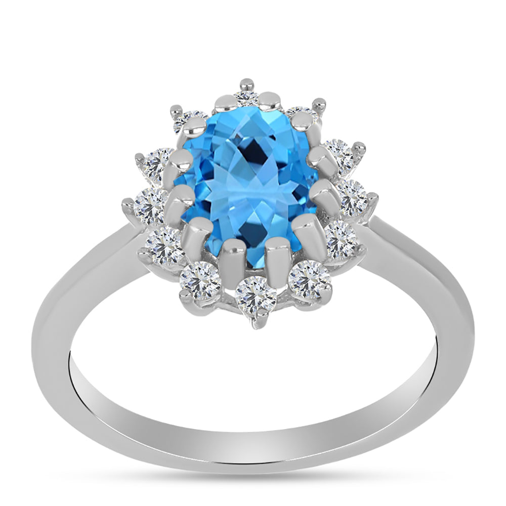 Anillo de Plata con Topacio Azul Suizo y Topacio Blanco