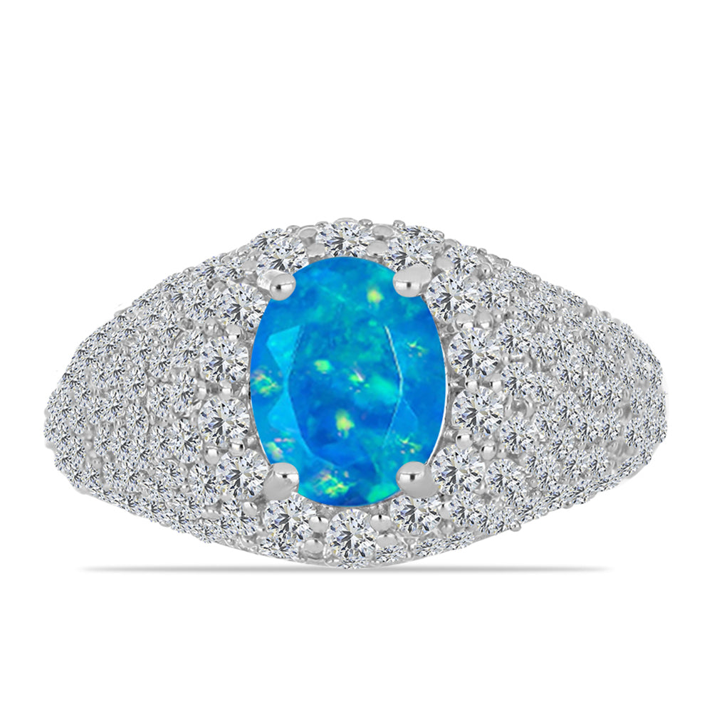 Anillo de Plata con Ópalo Azul Paraiba de Etiopía y Topacio Blanco