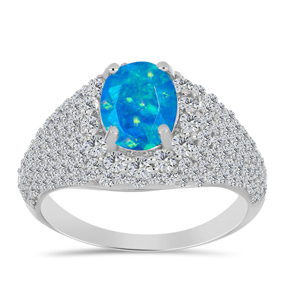 Anillo de Plata con Ópalo Azul Paraiba de Etiopía y Topacio Blanco 3 
