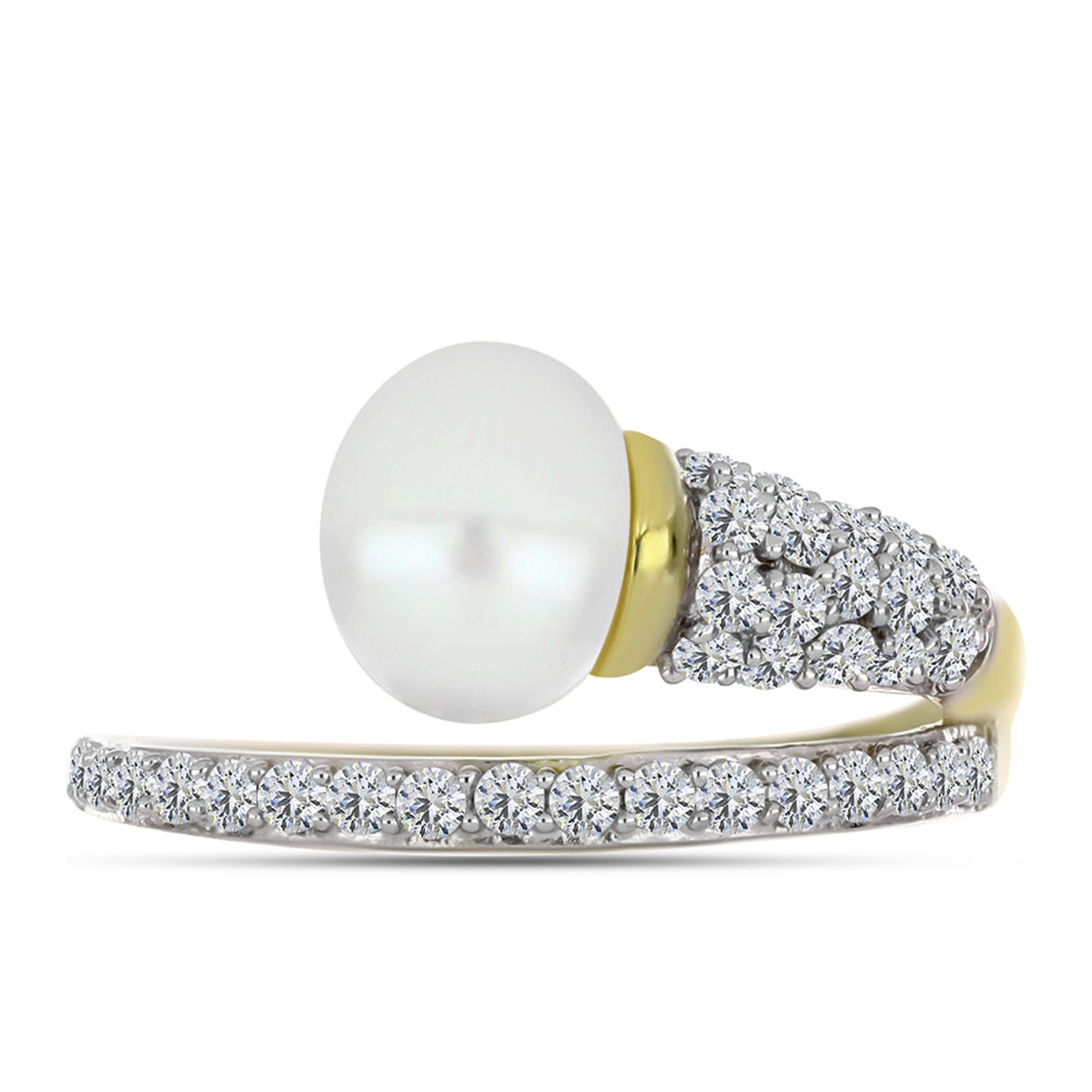 Anillo de Plata Bañada en Oro con Perla de Agua Dulce y Topacio Blanco 1 