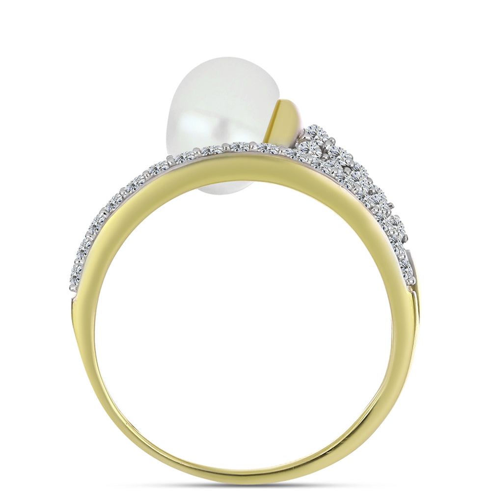 Anillo de Plata Bañada en Oro con Perla de Agua Dulce y Topacio Blanco