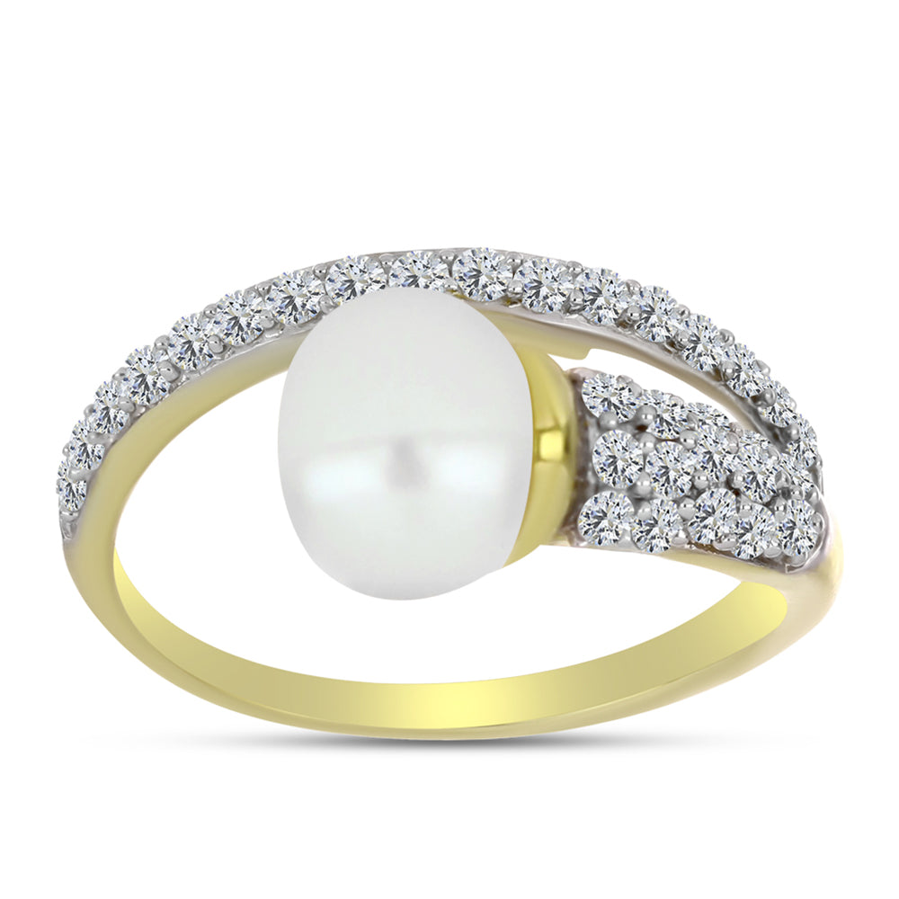 Anillo de Plata Bañada en Oro con Perla de Agua Dulce y Topacio Blanco 3 