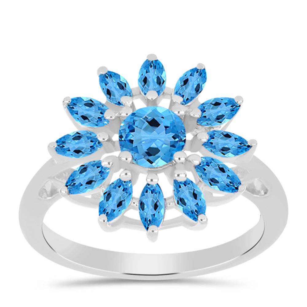 Anillo de Plata con Topacio Azul Suizo
