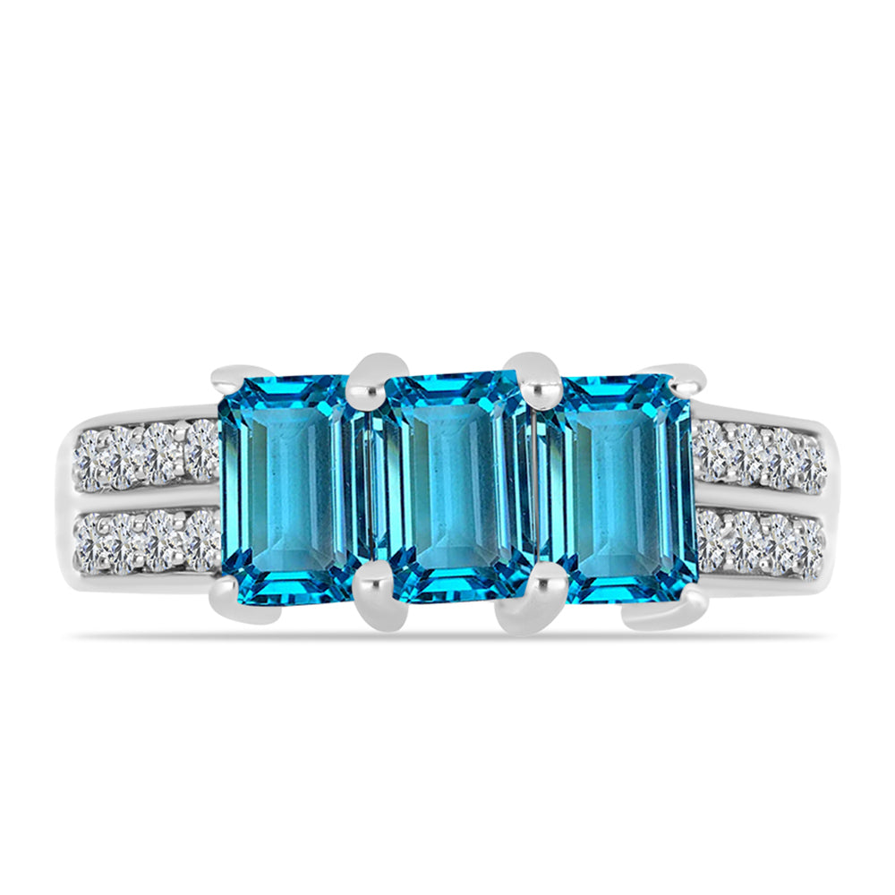 Anillo de Plata con Topacio Azul Suizo y Topacio Blanco
