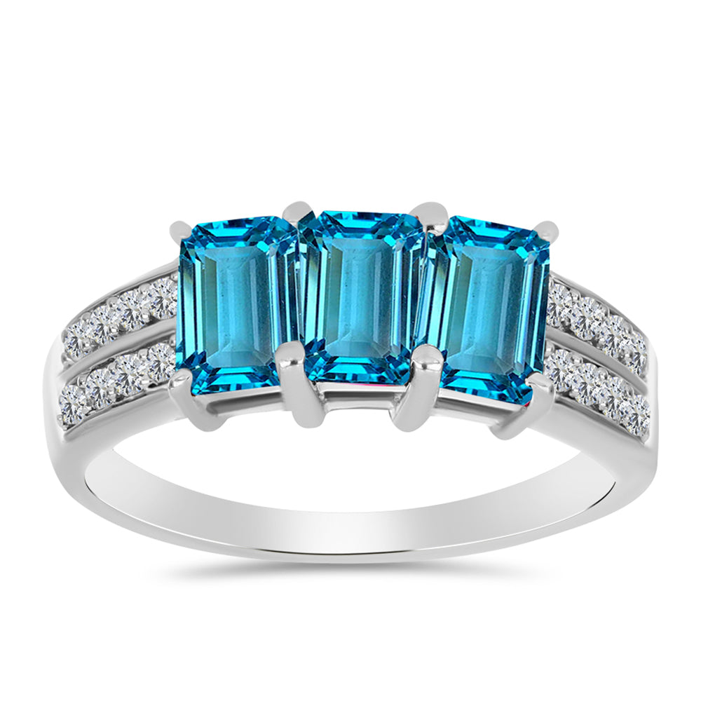 Anillo de Plata con Topacio Azul Suizo y Topacio Blanco 3 