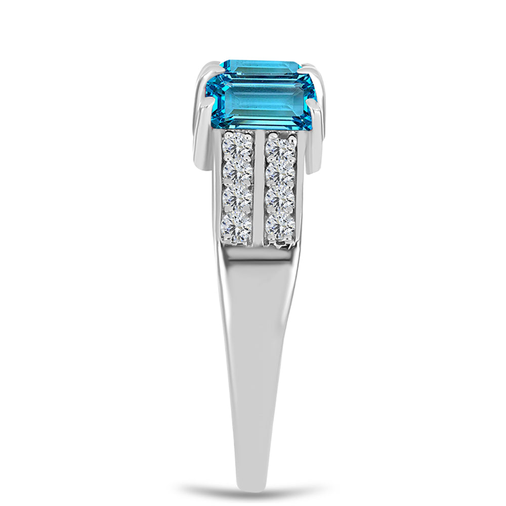 Anillo de Plata con Topacio Azul Suizo y Topacio Blanco 4 