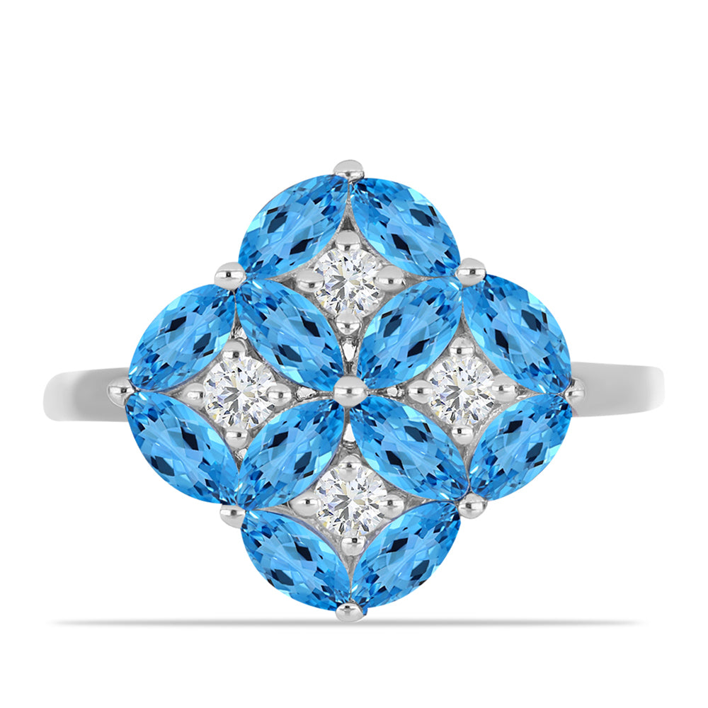 Anillo de Plata con Topacio Azul Suizo y Topacio Blanco