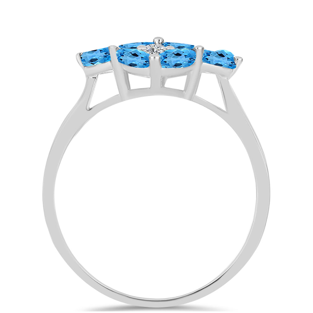 Anillo de Plata con Topacio Azul Suizo y Topacio Blanco 2 