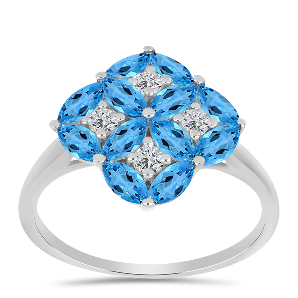 Anillo de Plata con Topacio Azul Suizo y Topacio Blanco 3 