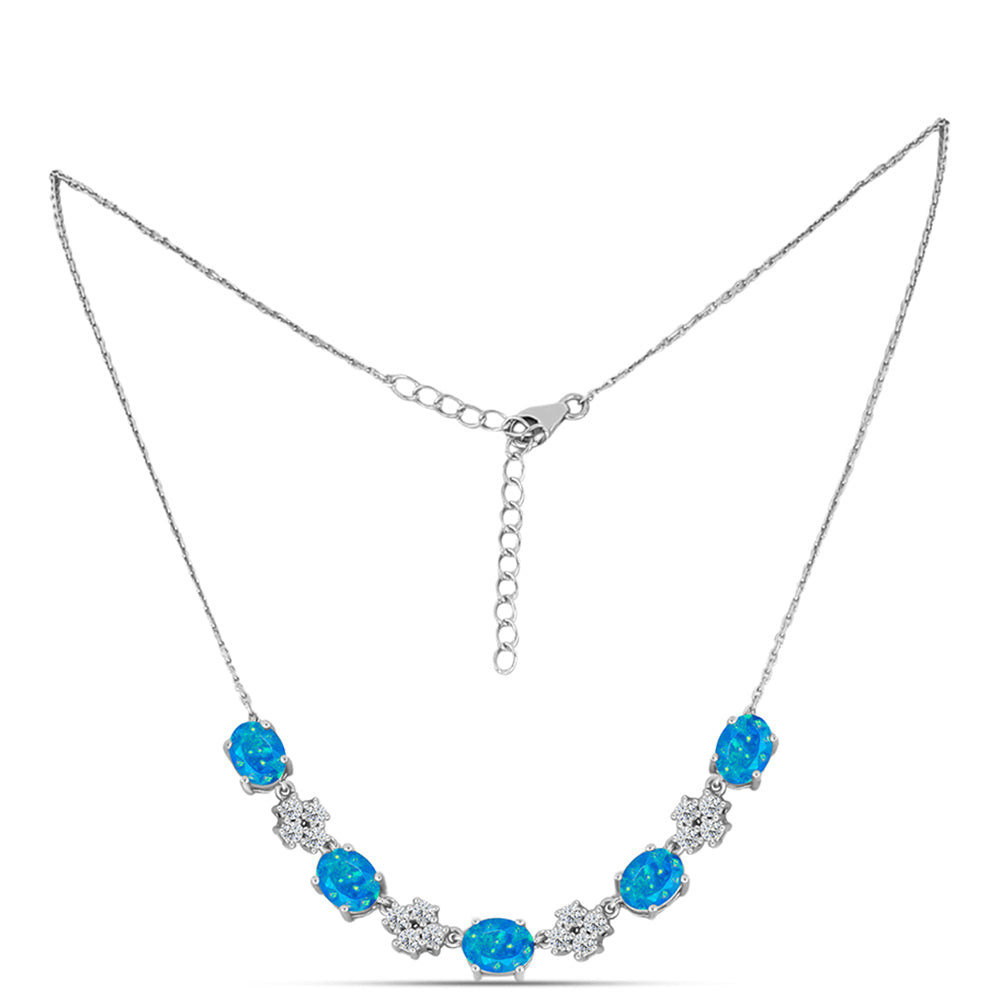 Collar de Plata con Ópalo Azul Paraiba de Etiopía y Topacio Blanco