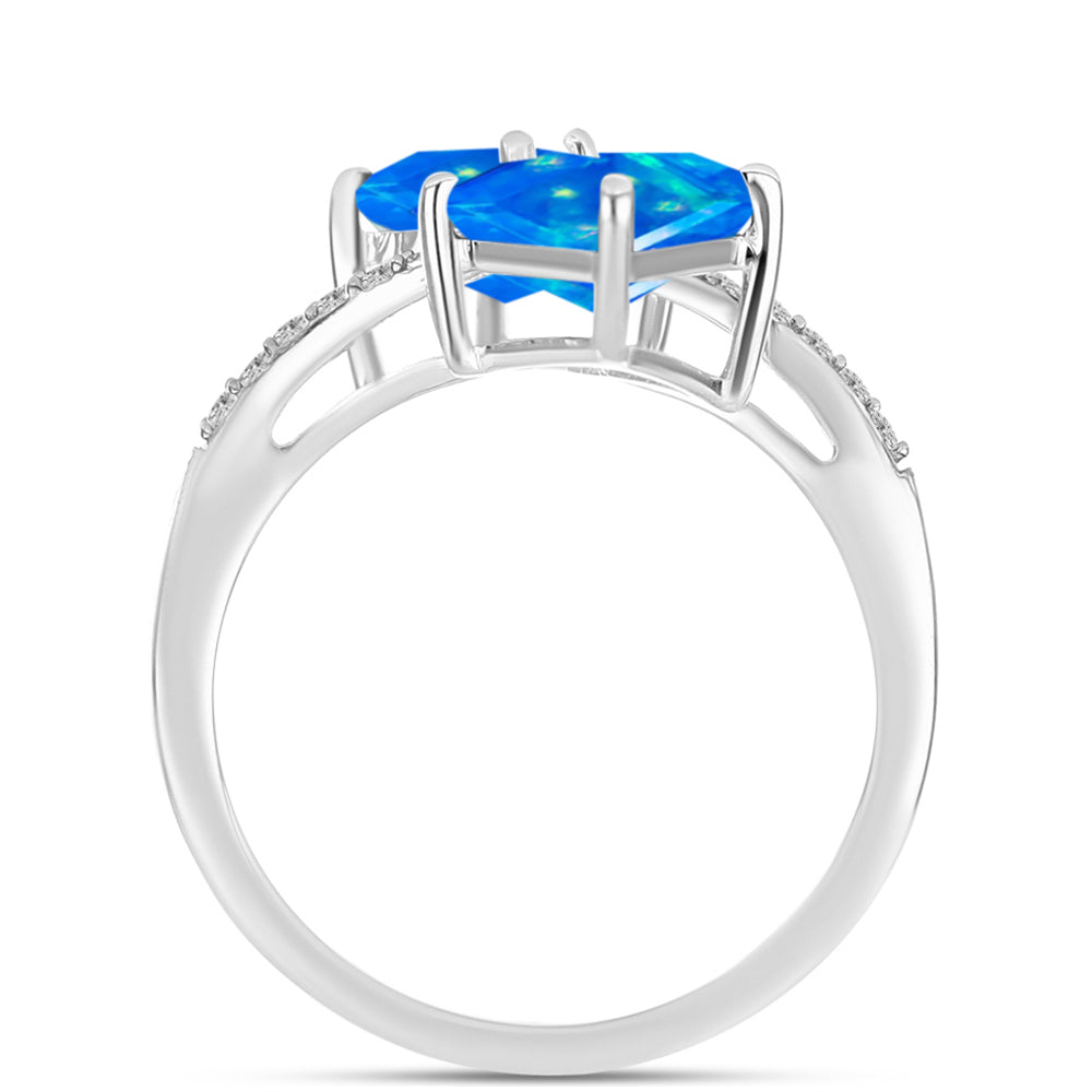 Anillo de Plata con Ópalo Azul Paraiba de Etiopía y Topacio Blanco