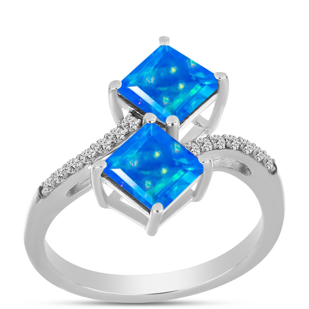 Anillo de Plata con Ópalo Azul Paraiba de Etiopía y Topacio Blanco