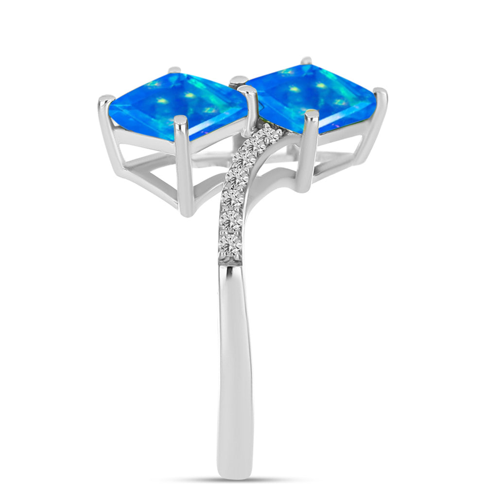 Anillo de Plata con Ópalo Azul Paraiba de Etiopía y Topacio Blanco