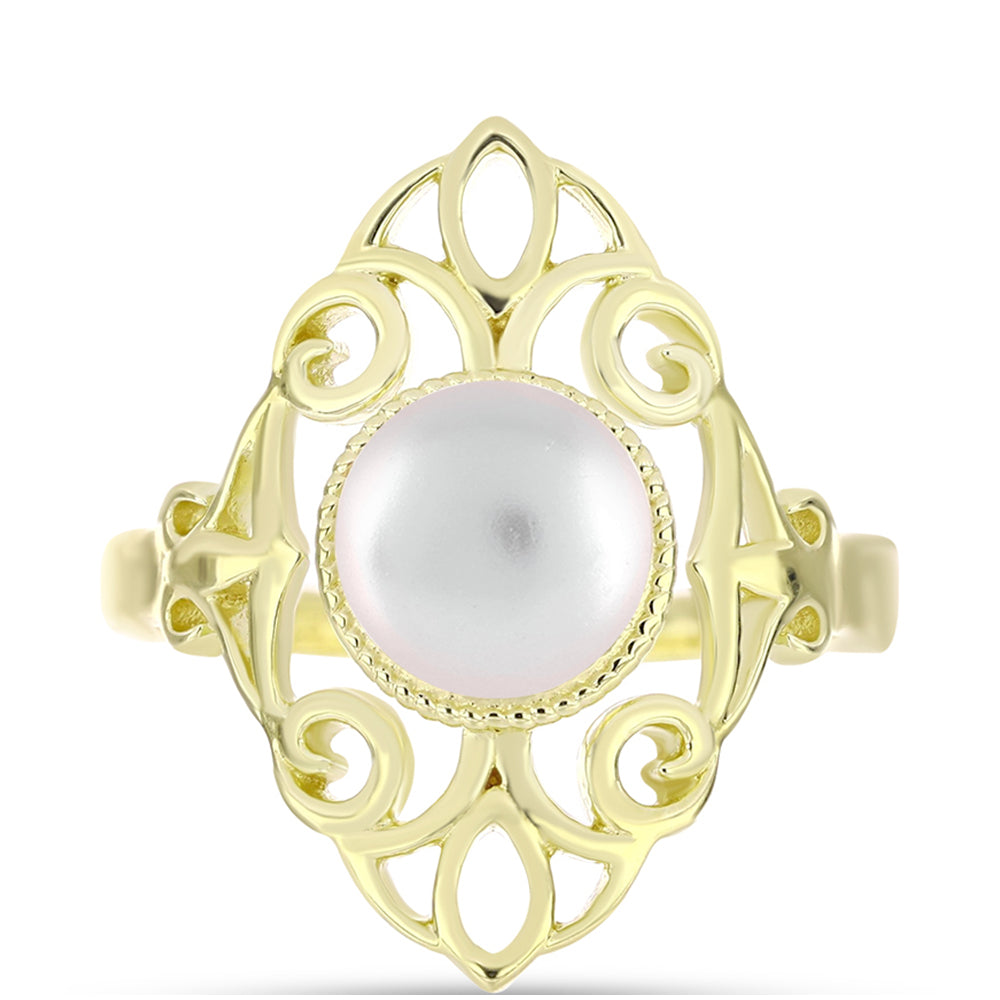 Anillo de Plata Bañada en Oro con Perla de Agua Dulce