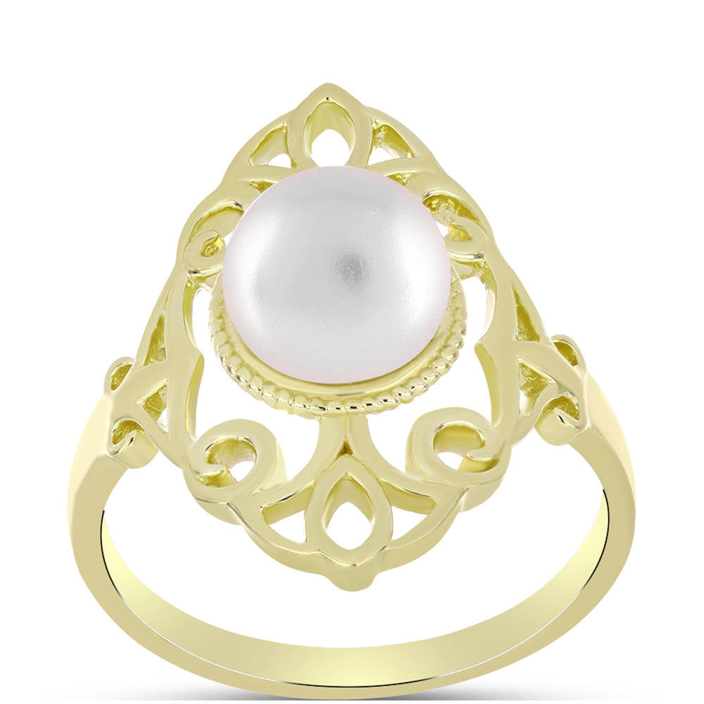 Anillo de Plata Bañada en Oro con Perla de Agua Dulce 3 