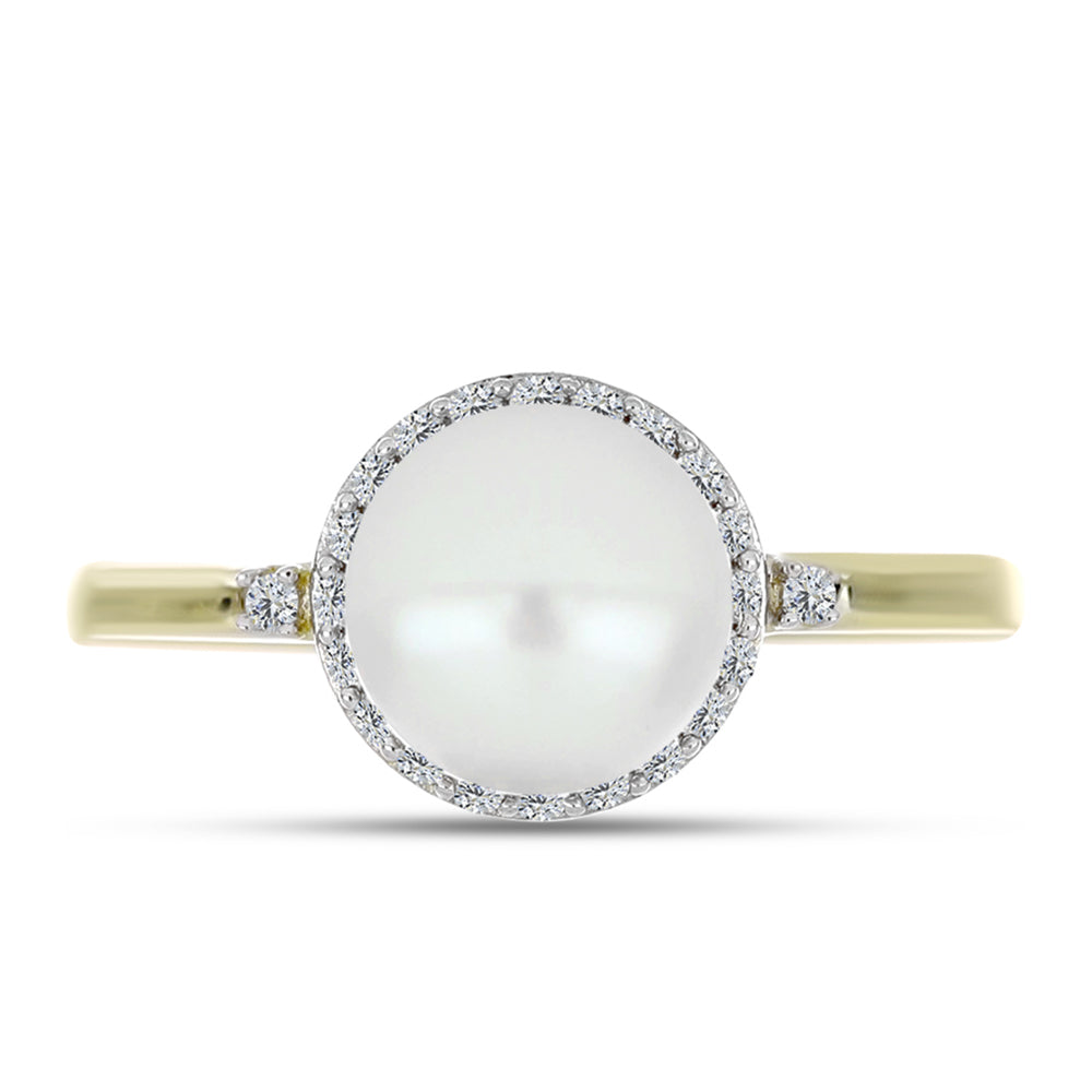Anillo de Plata Bañada en Oro con Perla de Agua Dulce y Topacio Blanco 1 