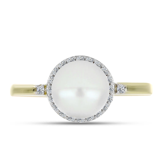 Anillo de Plata Bañada en Oro con Perla de Agua Dulce y Topacio Blanco