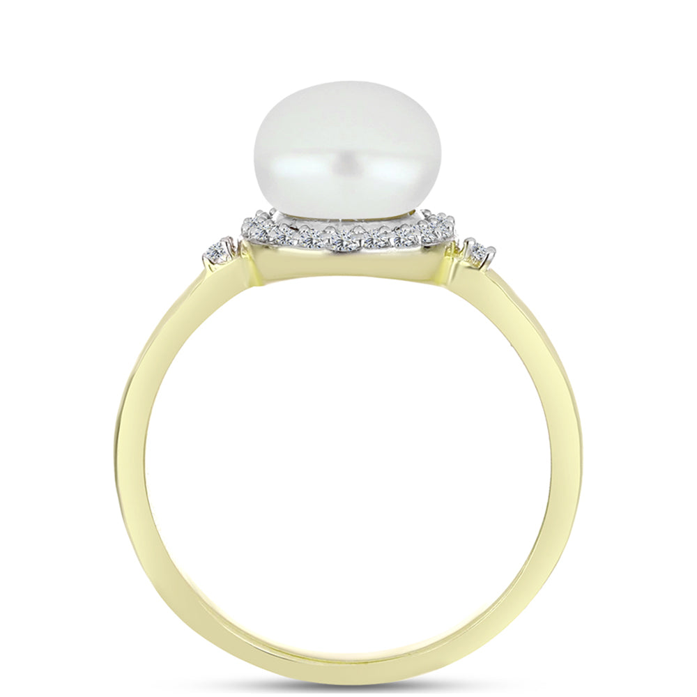 Anillo de Plata Bañada en Oro con Perla de Agua Dulce y Topacio Blanco