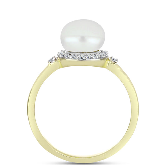 Anillo de Plata Bañada en Oro con Perla de Agua Dulce y Topacio Blanco