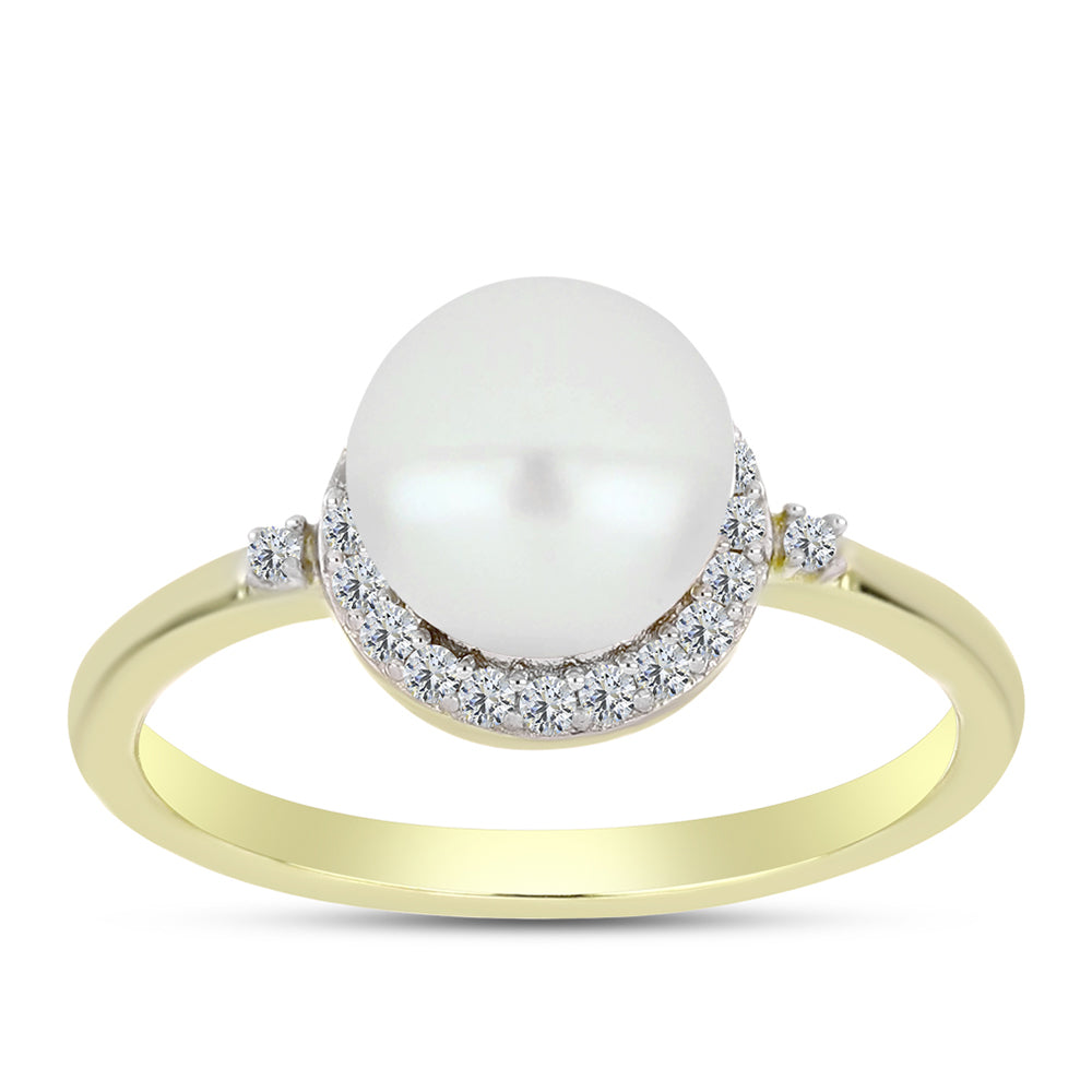 Anillo de Plata Bañada en Oro con Perla de Agua Dulce y Topacio Blanco