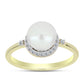 Anillo de Plata Bañada en Oro con Perla de Agua Dulce y Topacio Blanco