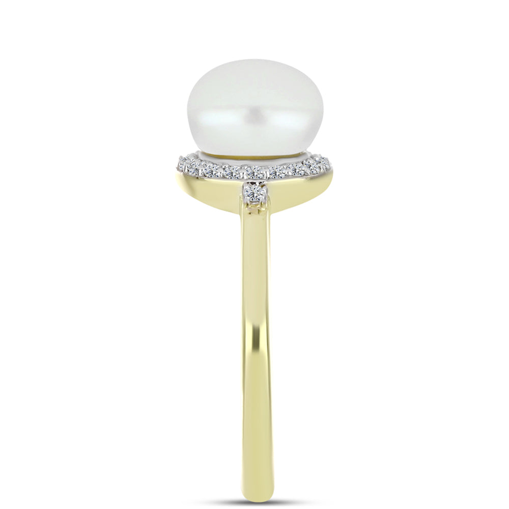 Anillo de Plata Bañada en Oro con Perla de Agua Dulce y Topacio Blanco