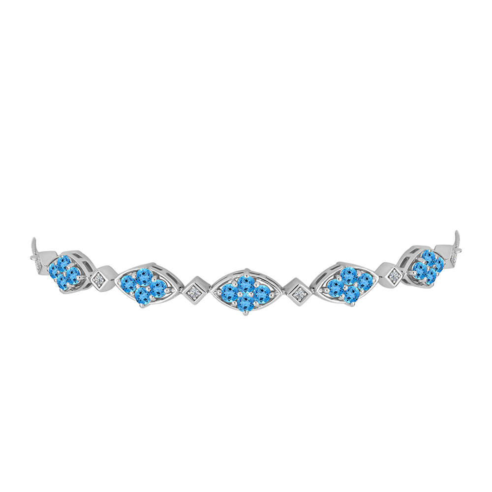 Pulsera de Plata con Topacio Azul Suizo y Topacio Blanco 2 