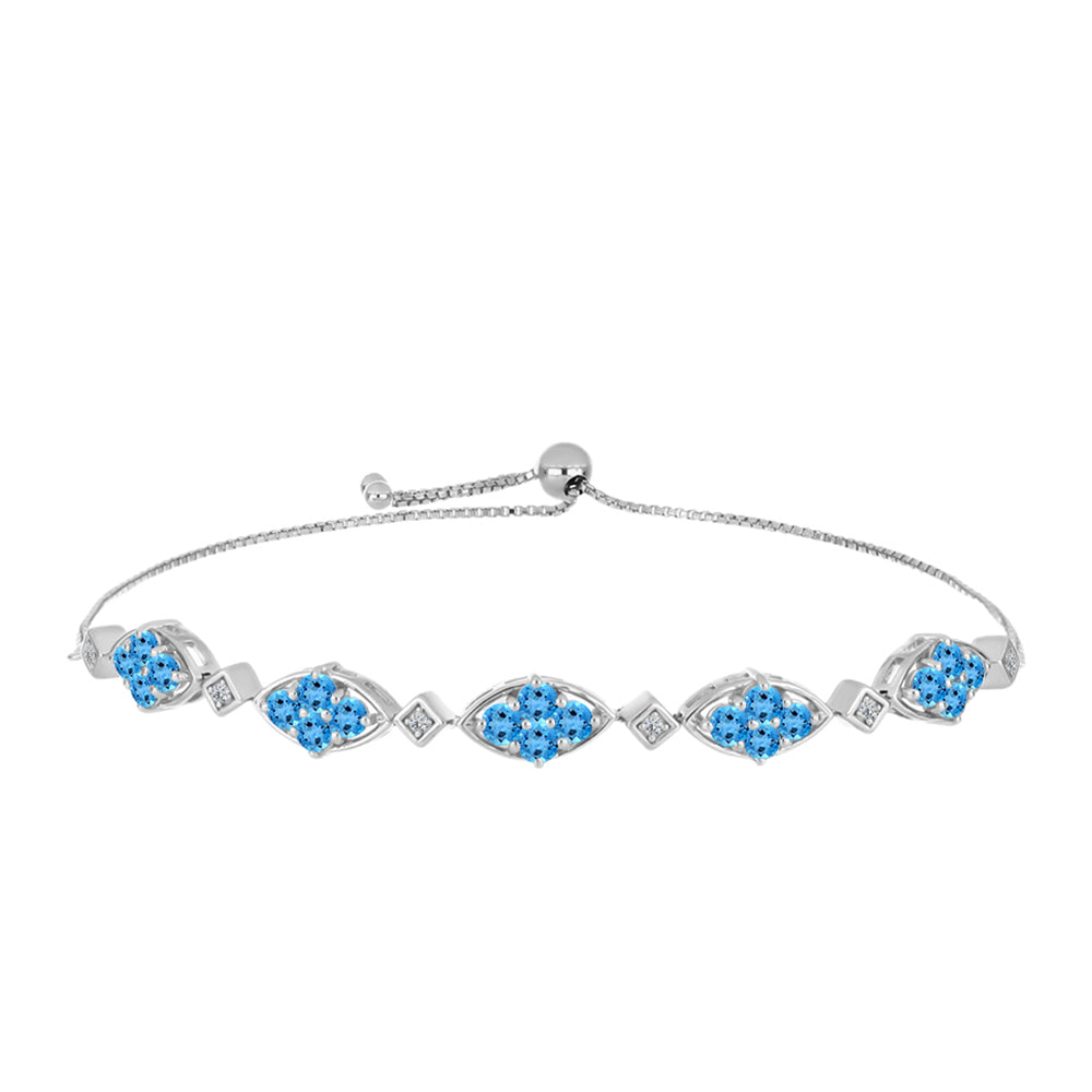 Pulsera de Plata con Topacio Azul Suizo y Topacio Blanco 1 