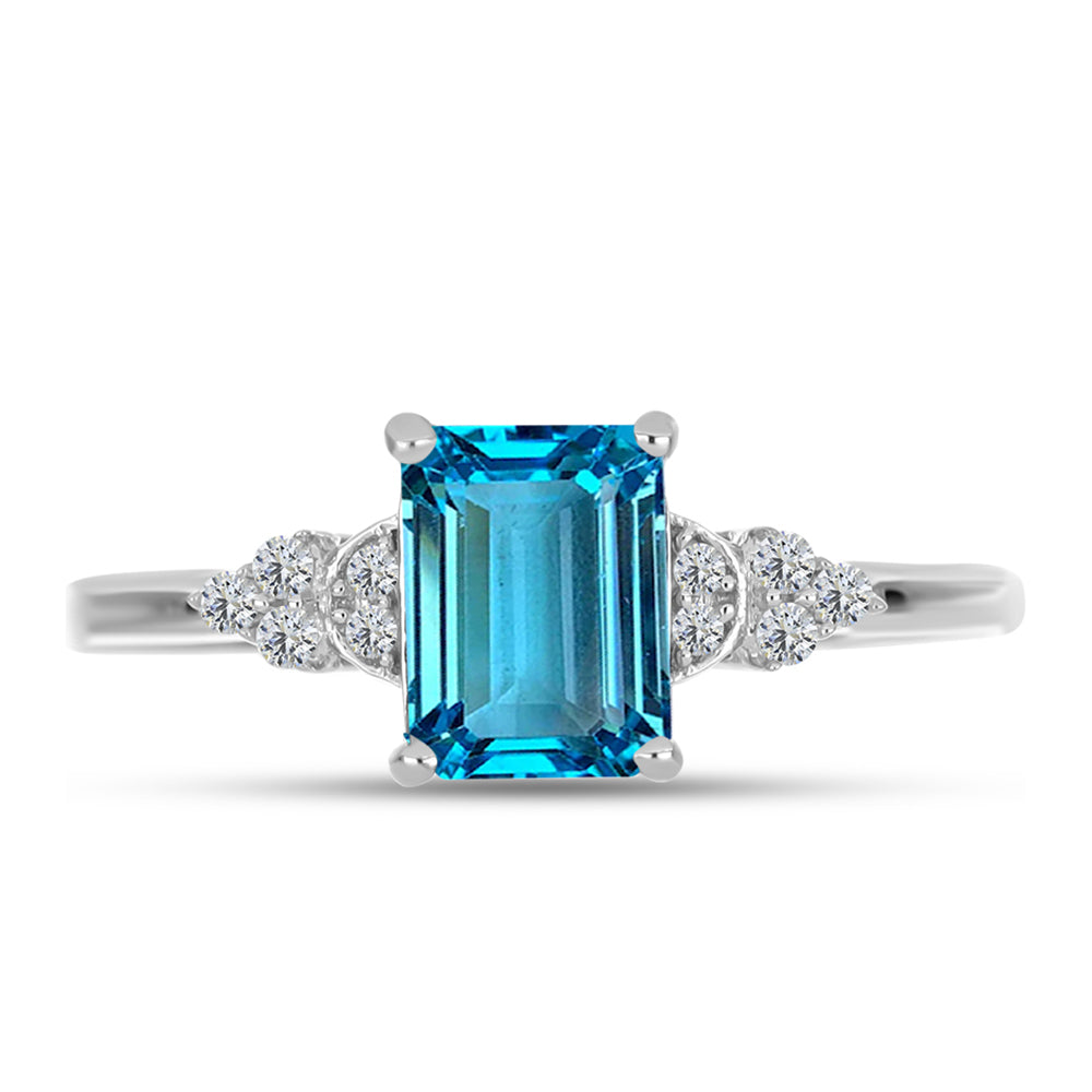 Anillo de Plata con Topacio Azul Suizo y Topacio Blanco