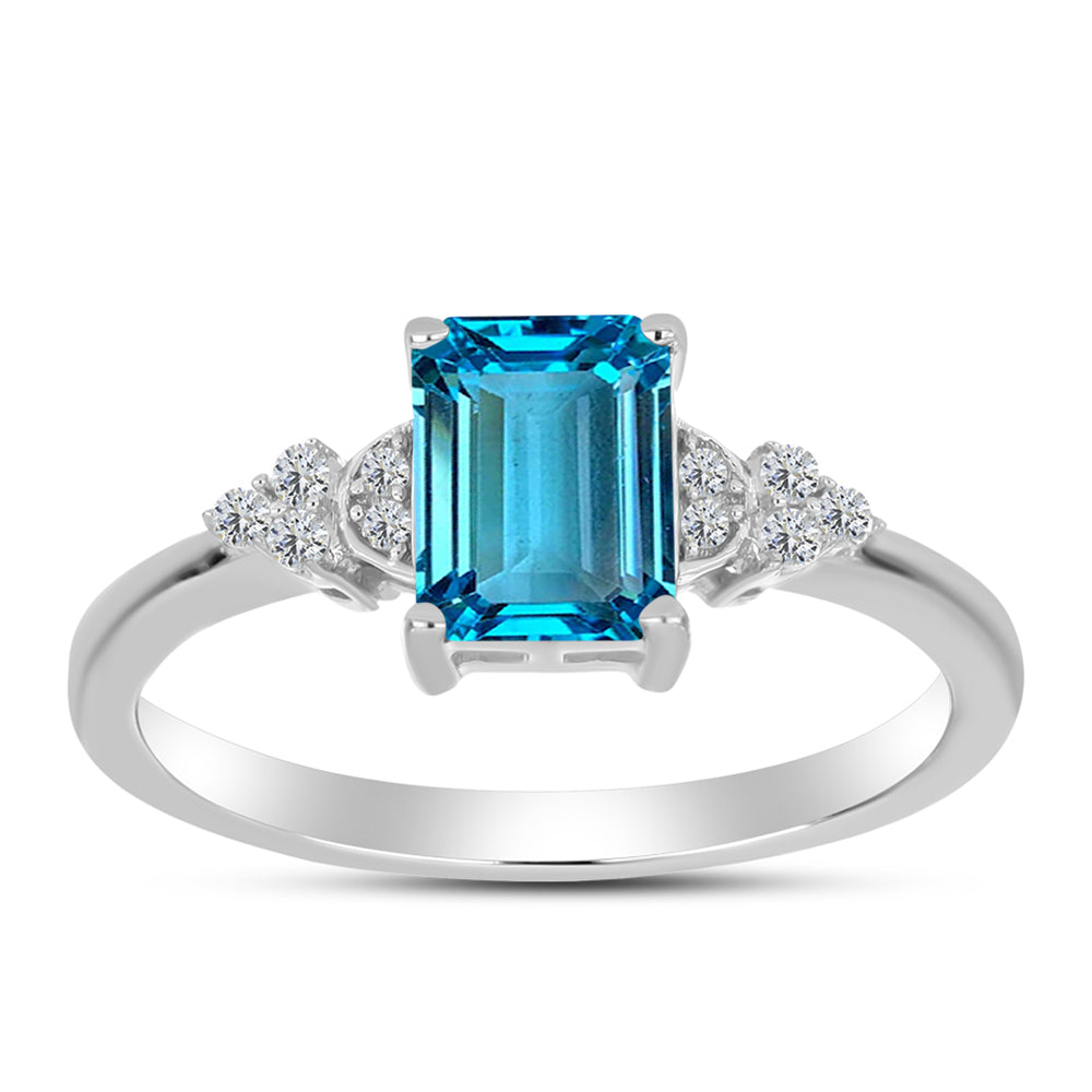 Anillo de Plata con Topacio Azul Suizo y Topacio Blanco
