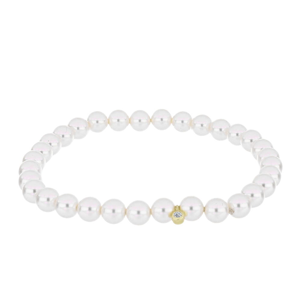 Pulsera de Plata Bañada en Oro con Perla de Agua Dulce y Topacio Blanco