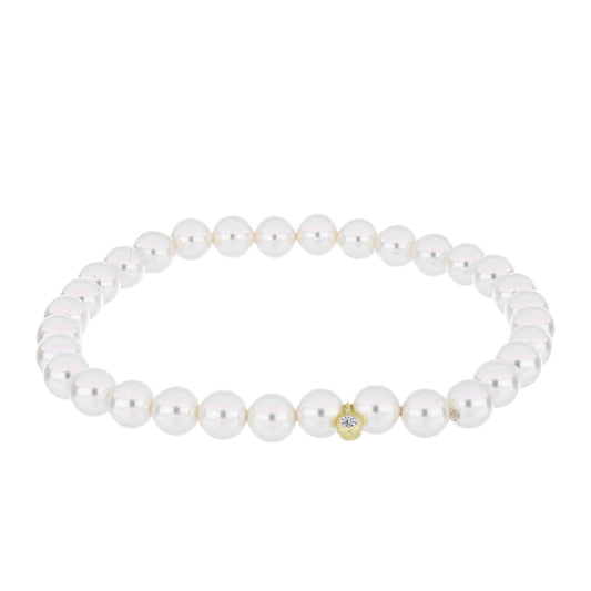 Pulsera de Plata Bañada en Oro con Perla de Agua Dulce y Topacio Blanco