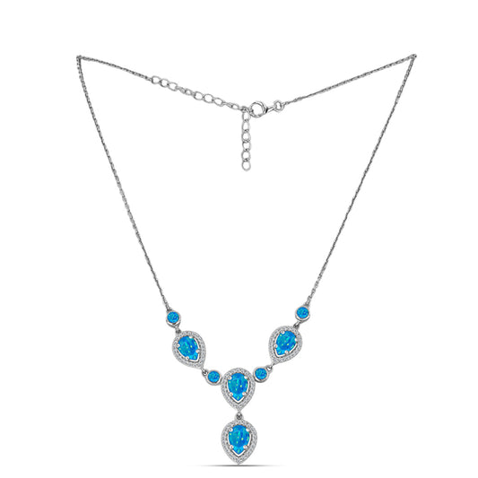 Collar de Plata con Ópalo Azul Paraiba de Etiopía y Topacio Blanco