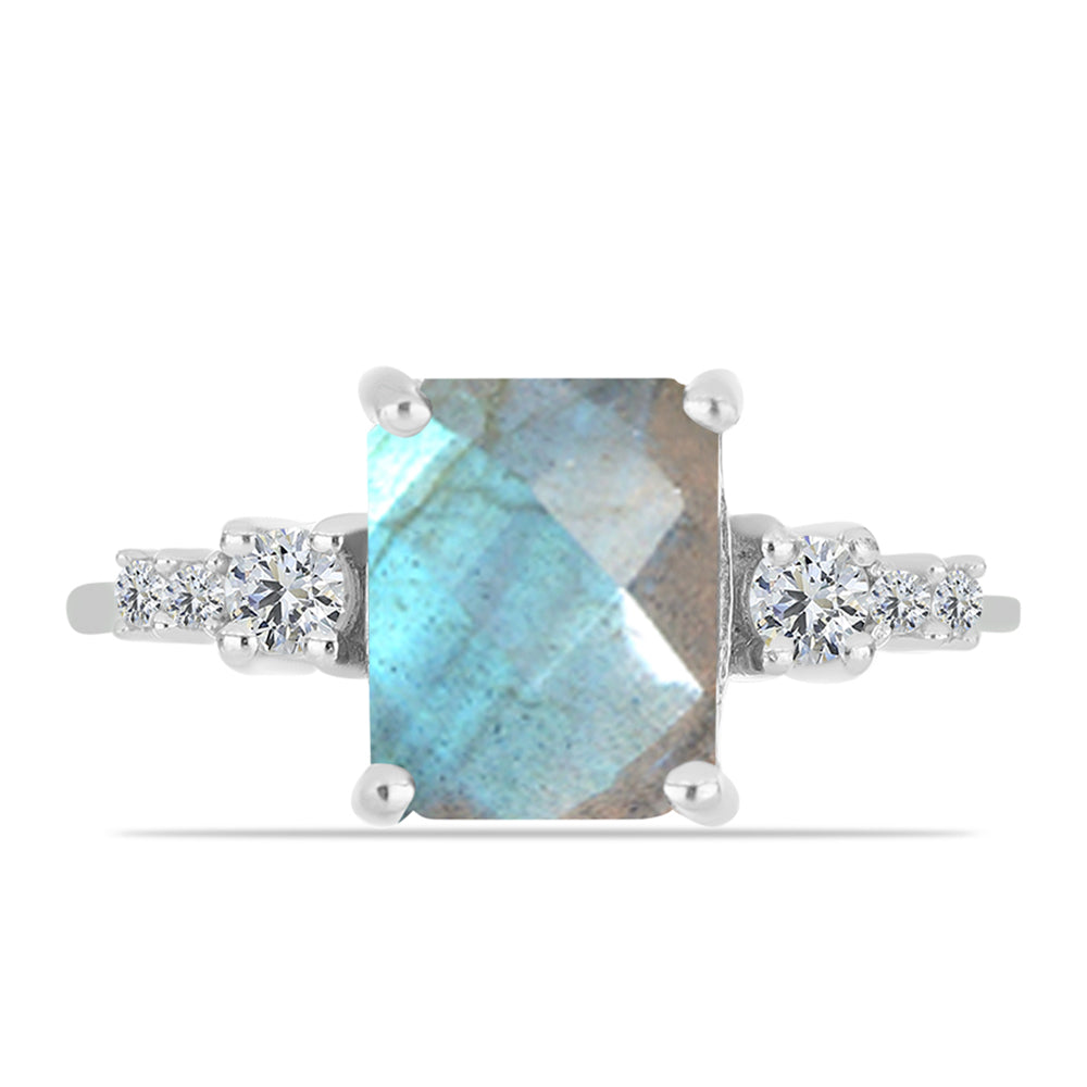 Anillo de Plata con Labradorita de las Minas de Gullgruvene y Topacio Blanco 1 