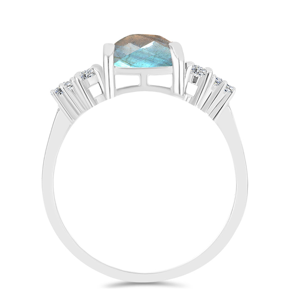 Anillo de Plata con Labradorita de las Minas de Gullgruvene y Topacio Blanco 2 