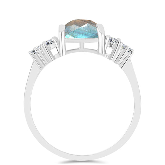 Anillo de Plata con Labradorita de las Minas de Gullgruvene y Topacio Blanco