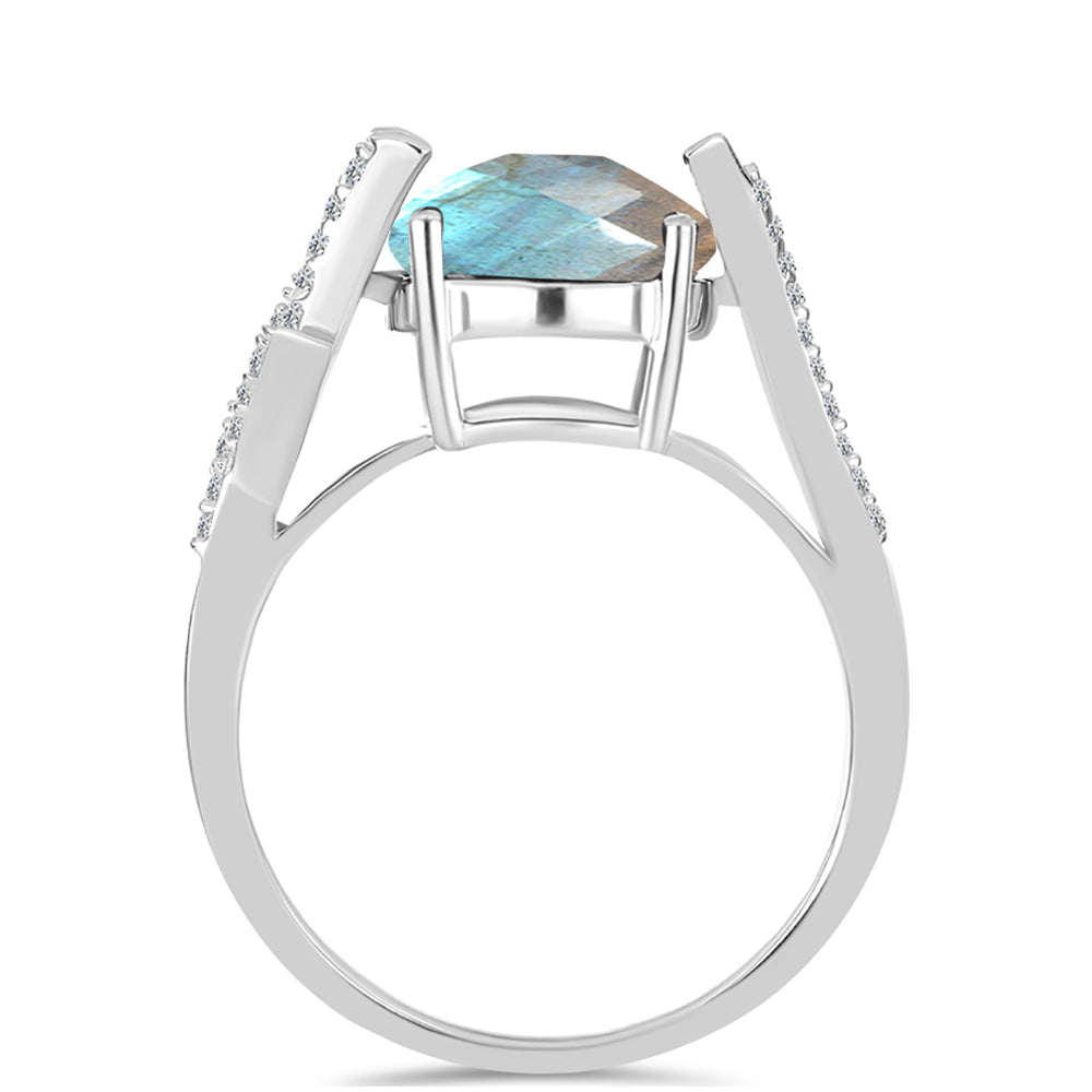 Anillo de Plata con Labradorita de las Minas de Gullgruvene y Topacio Blanco 3 