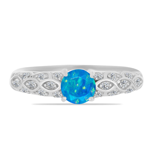 Anillo de Plata con Ópalo Azul Paraiba de Etiopía y Topacio Blanco