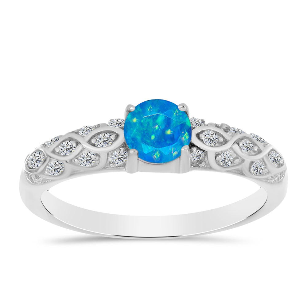 Anillo de Plata con Ópalo Azul Paraiba de Etiopía y Topacio Blanco 3 