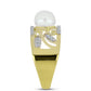 Anillo de Plata Bañada en Oro con Perla de Agua Dulce y Topacio Blanco