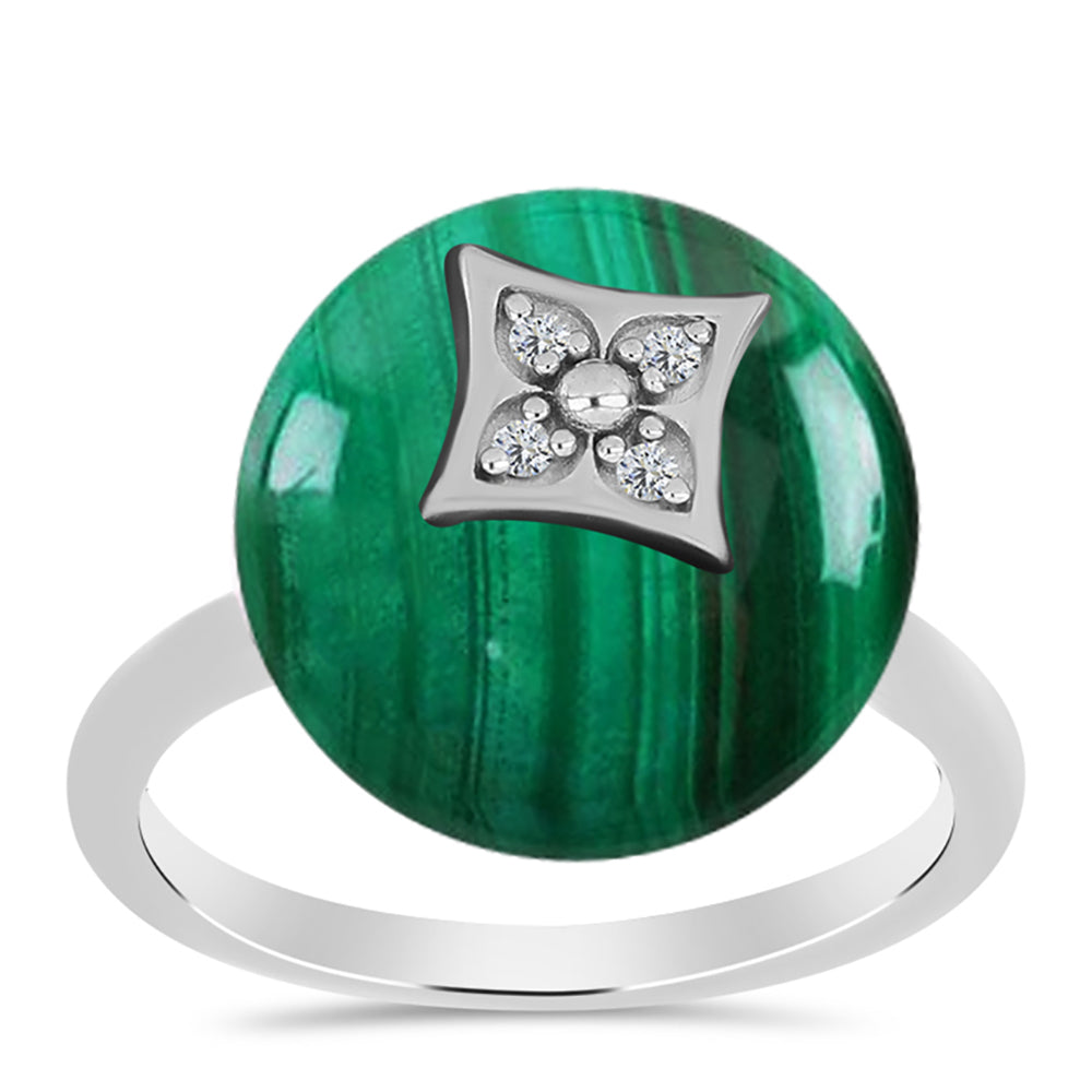 Anillo de Plata con Malaquita y Topacio Blanco 1 