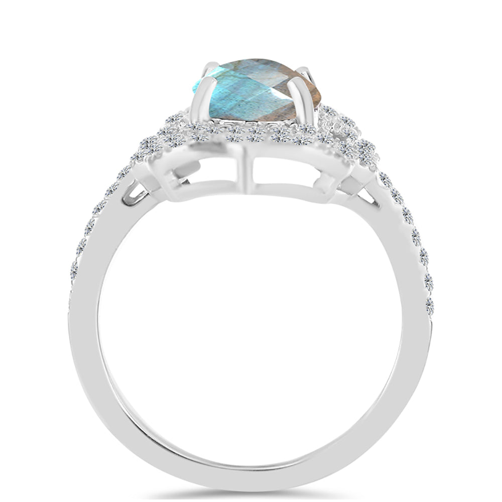 Anillo de Plata con Labradorita de las Minas de Gullgruvene y Topacio Blanco 2 