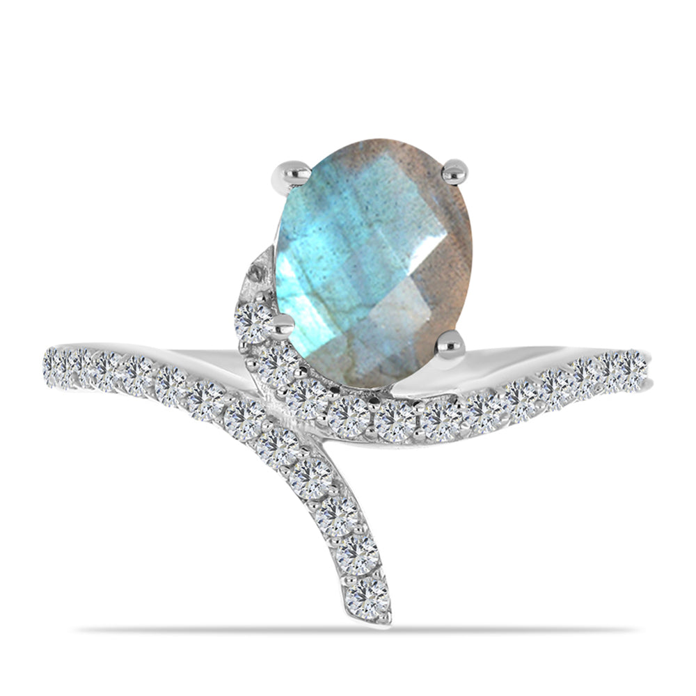 Anillo de Plata con Labradorita de las Minas de Gullgruvene y Topacio Blanco 1 